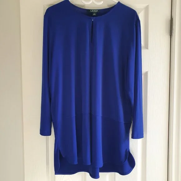 Lauren Ralph Lauren Cobalt Blue Keyhole Tunic Top XL - Picture 2 of 7